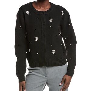 Anna Kay Monaroe Black Cardigan with Floral Embellishments